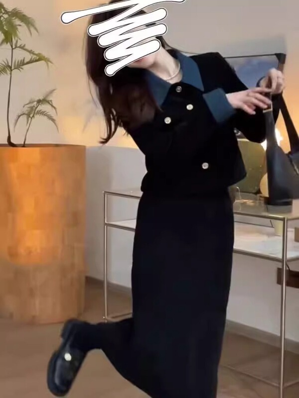 小香赫本风黑色连衣裙子秋冬季新款女装今年流行漂亮套装短裙|undefined
