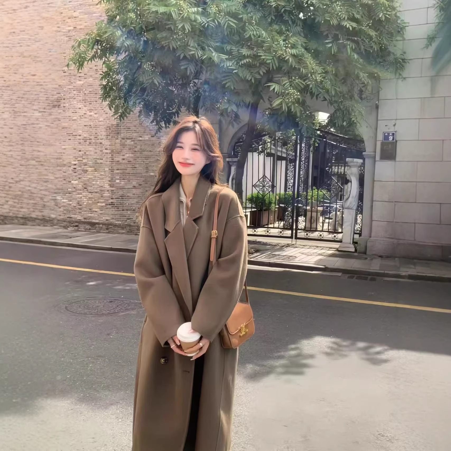 High Quality Baby Camel Double-Sided Cashmere Coat Women's Mid-length Korean Style Loose Double-breasted Tuff Collar Wool Coat