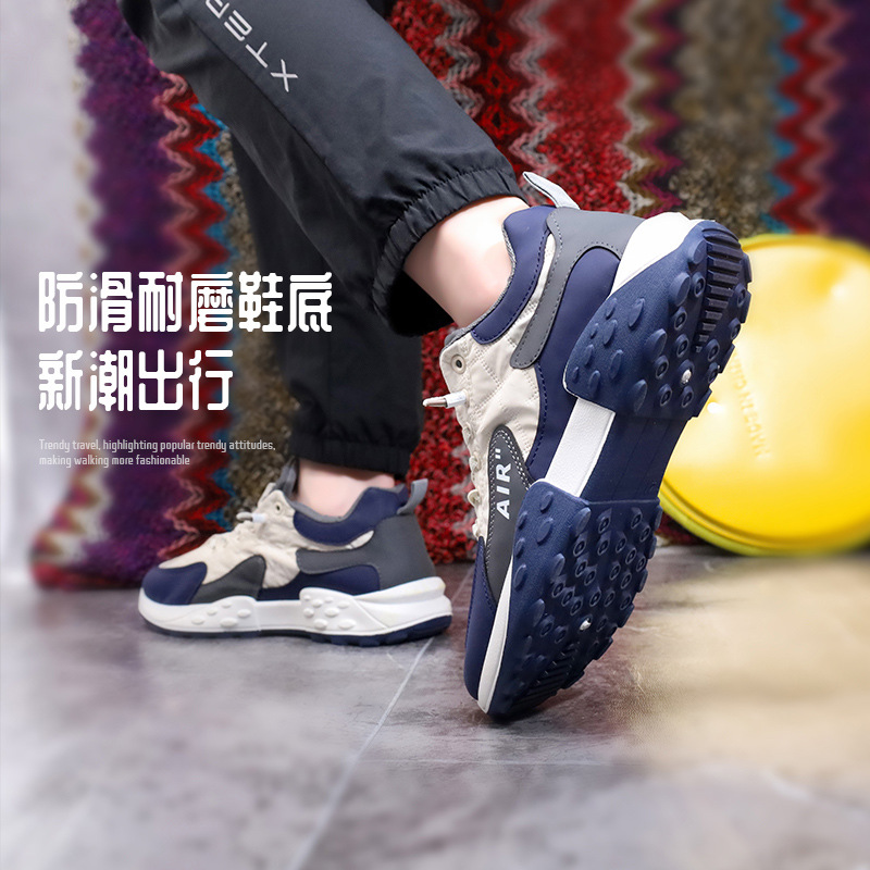 拼色男鞋春季2024款透氣運動鞋男百搭休閒鞋軟底鞋一腳蹬鞋子批發