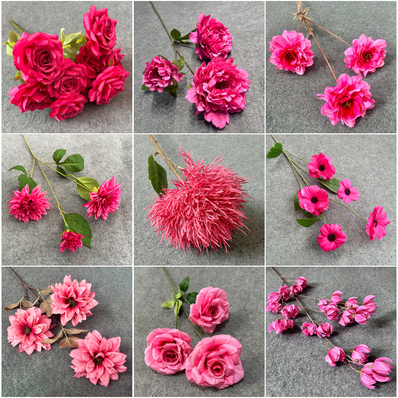 Engagement banquet fake rose red wedding celebration artificial flowers wedding room layout wedding hall decoration flower ground row flower path lead flowers