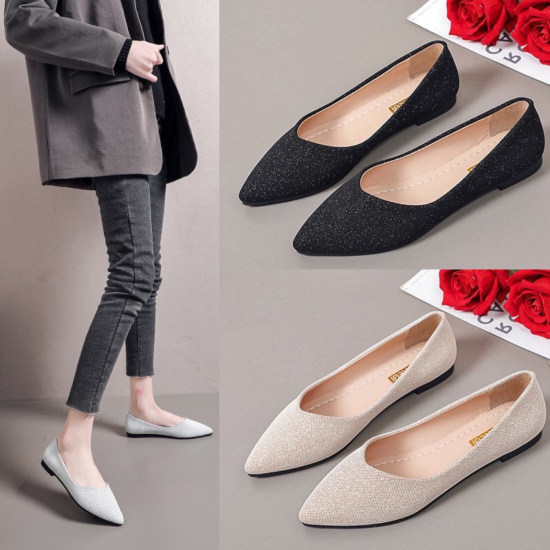 Spring 2023 New Style Single Shoes Women's Pointed Toe Flat Shoes Lady's Fashionable Ladyshoes Work Shoes Fashionable Cyber Celebrity Shining Trendy