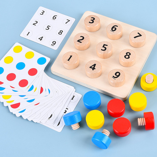 Fun screw-twisting number color matching game children's educational hand-eye coordination training wooden toys wholesale