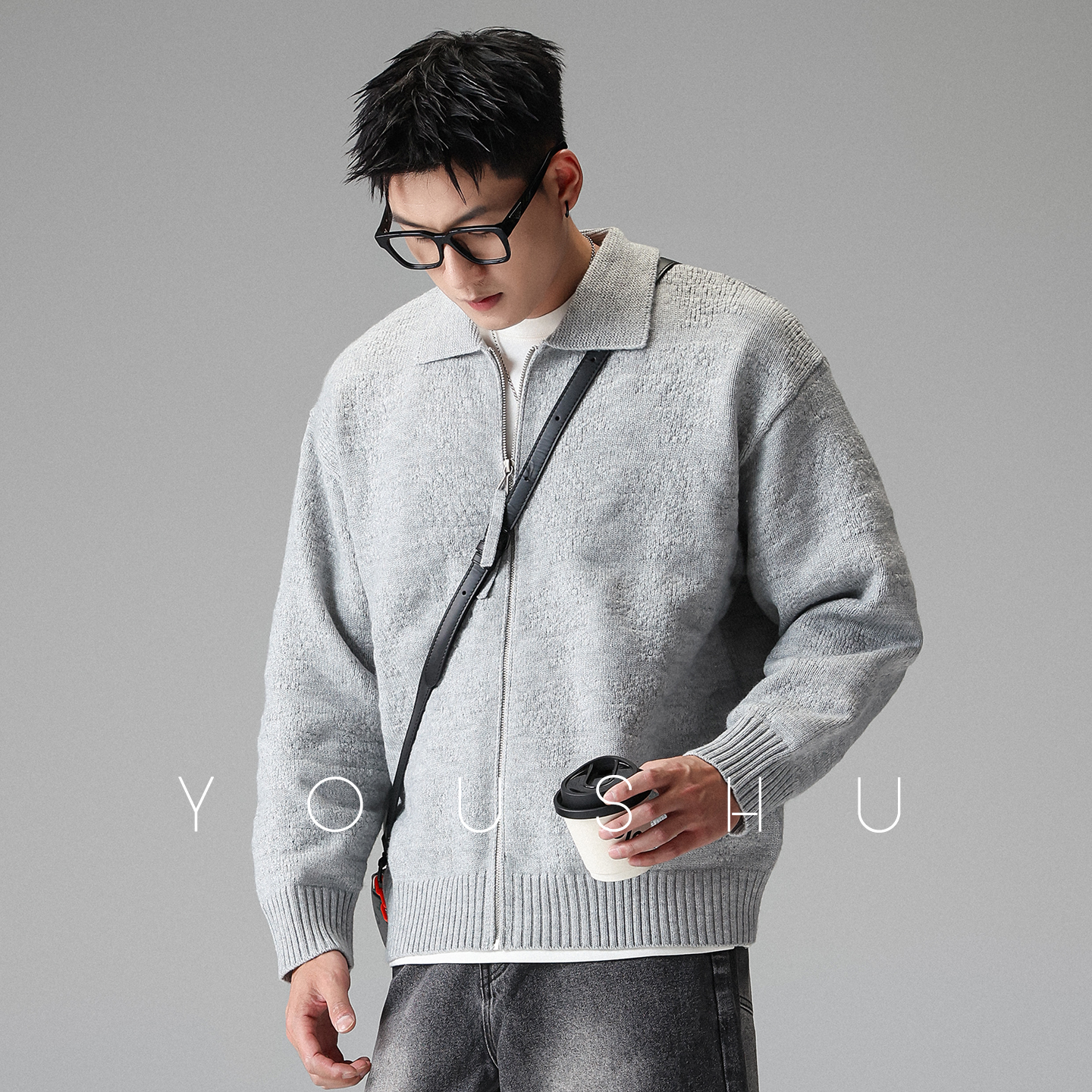 Explosiones transfronterizas de tamaño europeo medio cremallera lateral suéter de rayas de cuello masculino otoño invierno fábrica de tendencia al por mayor