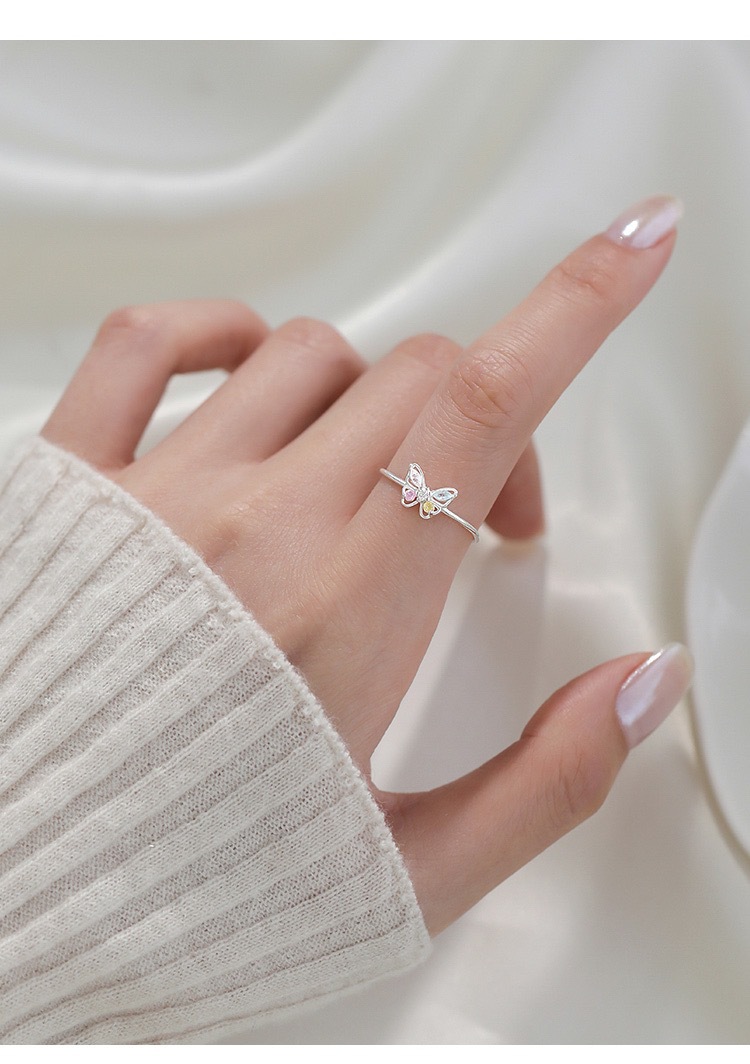 Open Rings, Rings Classification Adjustable Ring Size 1 Piece 925 Sterling Silver Colorful Butterfly Zircon Open Rings Rings