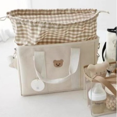 Korean Instagram Mommy Bag Cartoon Bear Mother Bag Canvas Portable Lightweight Multifunctional Handbag Baby Carrier