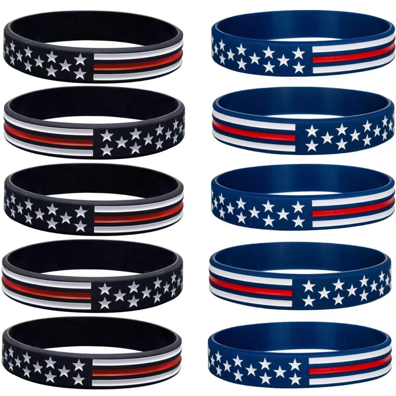 Factory Direct Sale American Flag Blue Silicone Bracelet Independence Day Patriotic Youth Party Gift Rubber Bracelet