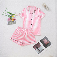 国境を越えた対外貿易女性看護師の細い縞の家の服の色丁のパジャマの半袖のカーディガンはショートパンツの欧米のスーツを緩めます。