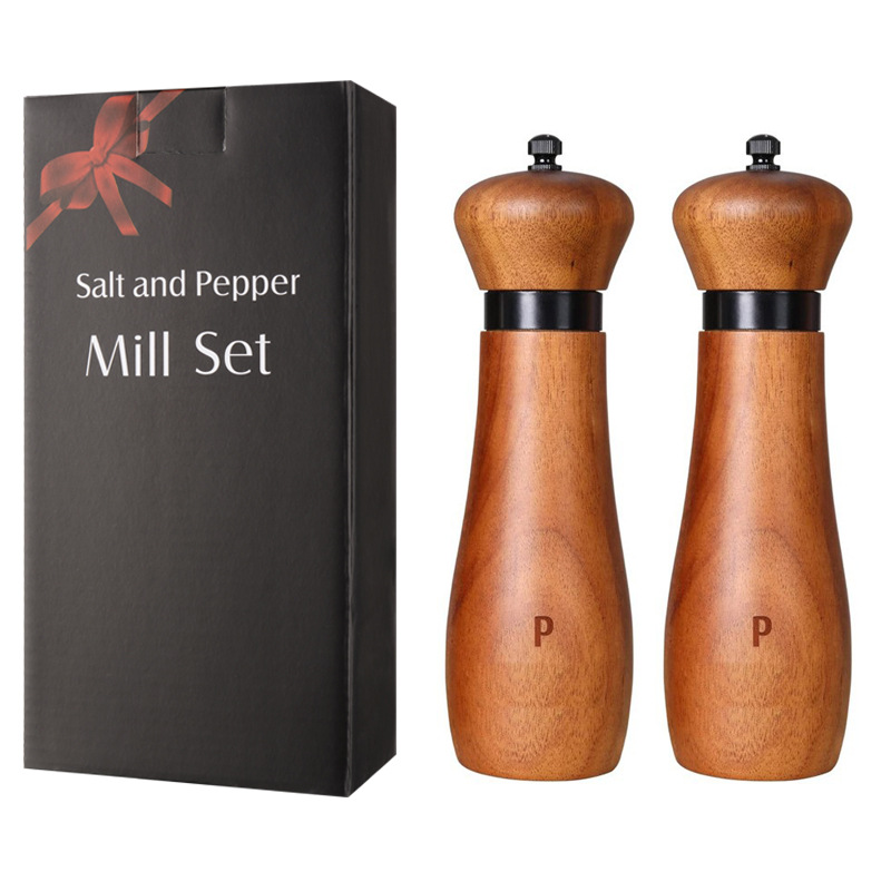 8-pulgadas de madera de acacia Molino de pimienta molino de anillo de acero espesor ajustable núcleo de cerámica molino de pimienta herramientas de cocina