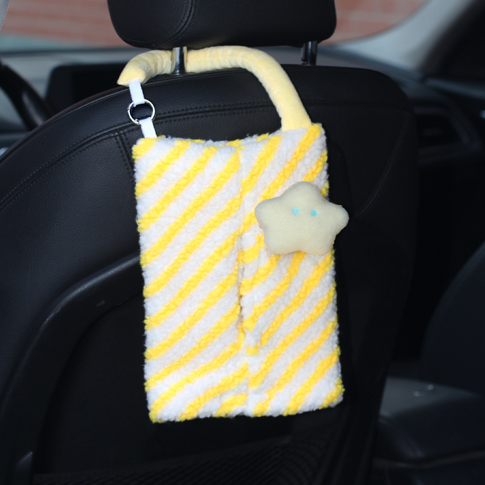 Nueva caja de toallas para automóviles con rayas de peluche para automóviles colgantes multifuncionales de toallas para automóviles de doble uso