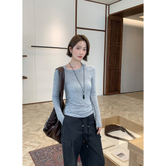 木兰经典百搭天丝T恤女2025十三行秋季新款亲肤质感针织上衣56936