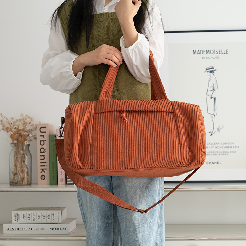 Japanese and Korean Retro Corduroy Crossbody Bag, Artistic and Simple Style for Female Students, Boston Pillow-Shaped Handbag