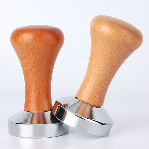 Stainless steel tamper tamping hammer 51/53/58mm wooden handle tamper coffee utensil matching solid powder distributor
