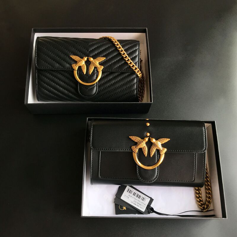 New Pinko Same Style Genuine Leather Bird Swallow Bag Small Wallet Chain Shoulder Crossbody Hand Bag Women's Bag Goatskin