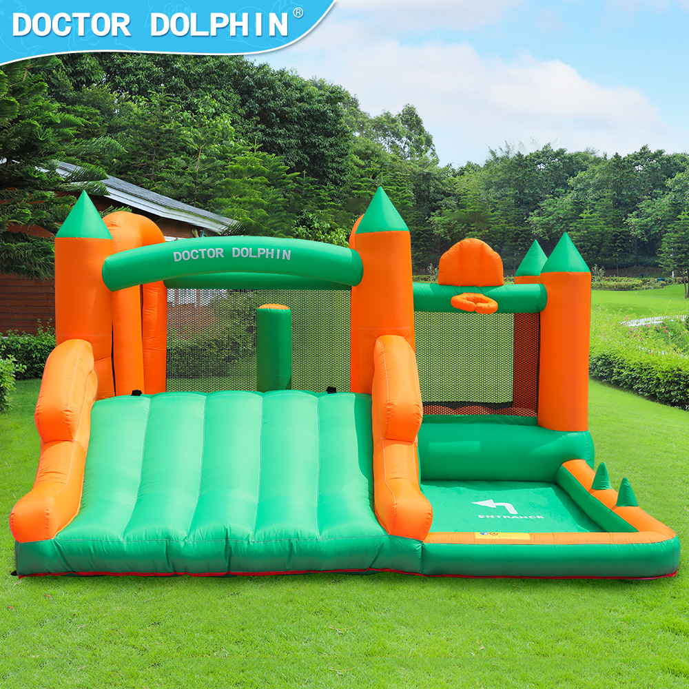 Doctor Delfín | Castillo inflable pequeño para niños para uso doméstico, parque de atracciones inflable interior, castillo con tobogán y trampolín exterior