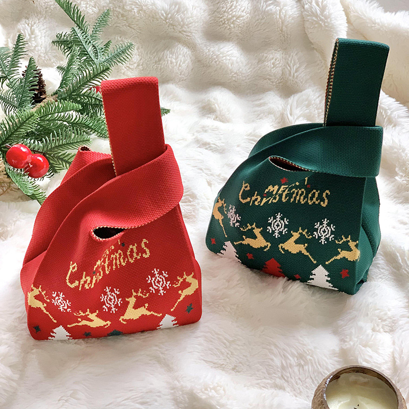 Bolso cuadrado pequeño, bolso de mujer, serie de Navidad, bolso de regalo, bolso de mano de punto, bolso de mensajero de un solo hombro al por mayor