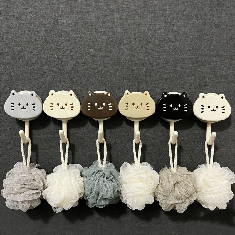 Cute Cat-Shaped Traceless Adhesive Hooks, No-Drill Required, for Kitchen, Bathroom, Living Room, Dormitory Entrance, Creative Load-Bearing Decoration