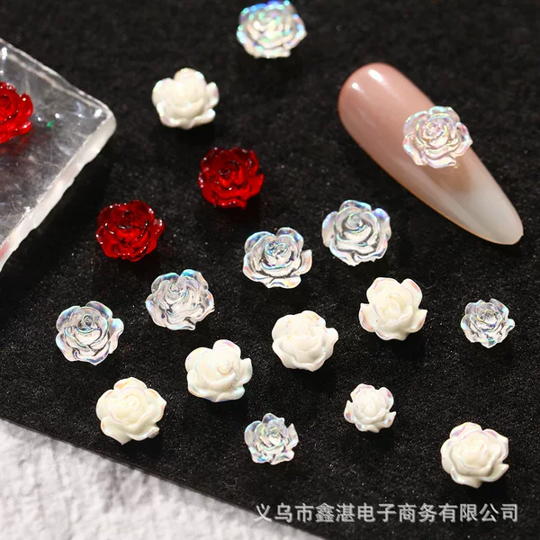 Pearlescent Camellia Nail Art Jewelry Transparent Aurora Rose Mobile Phone Case Decoration Resin Flower DIY Jewelry Accessories