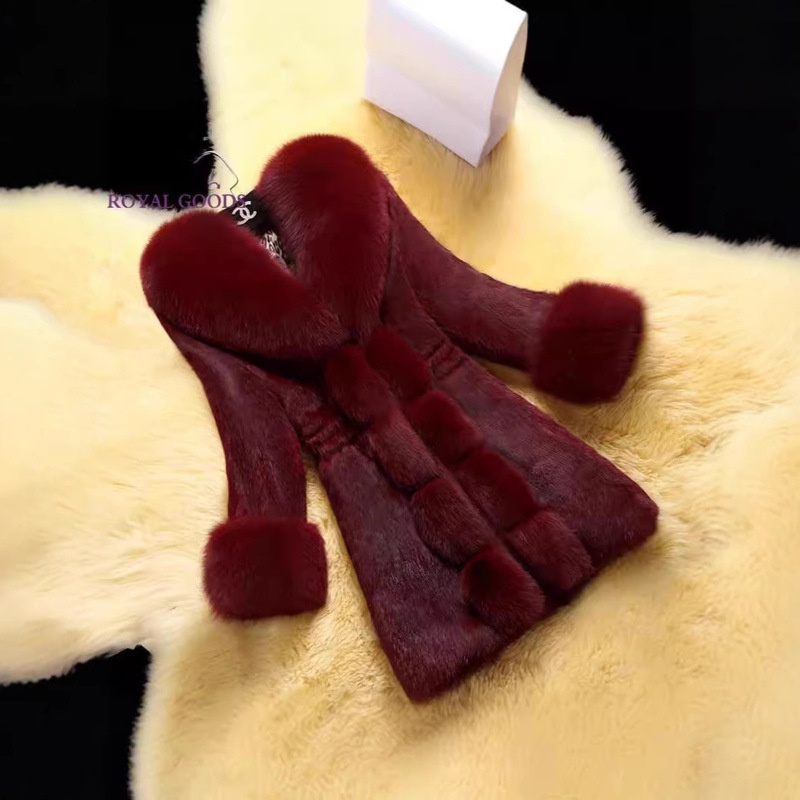 2024 New Autumn and Winter Outwear for Women Mid-Length Imitation Mink Fur Imitation Fur Imitation Rabbit Fur Imitation Fox Fur Collar Large Size Slim Fit