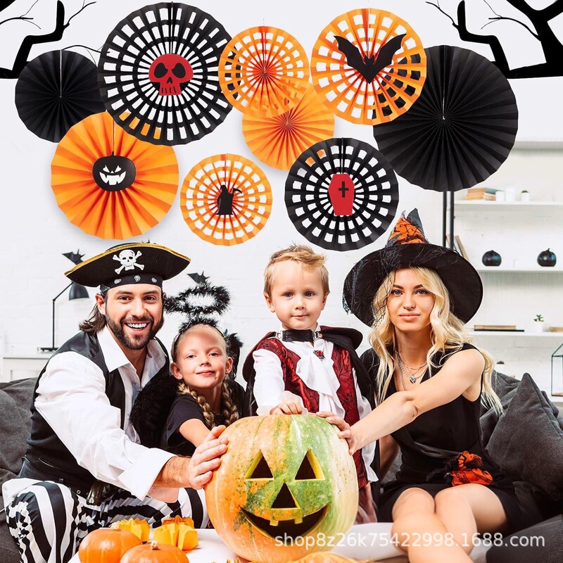 Lai Pai Halloween Party Decoration Orange Black Spider Web Hanging Paper Fan Tissue Fan for Birthday Wedding Party Lai Pai Halloween Party Decoration Orange Black Spider Web Hanging Paper Fan Tissue Fan for Birthday Wedding Party