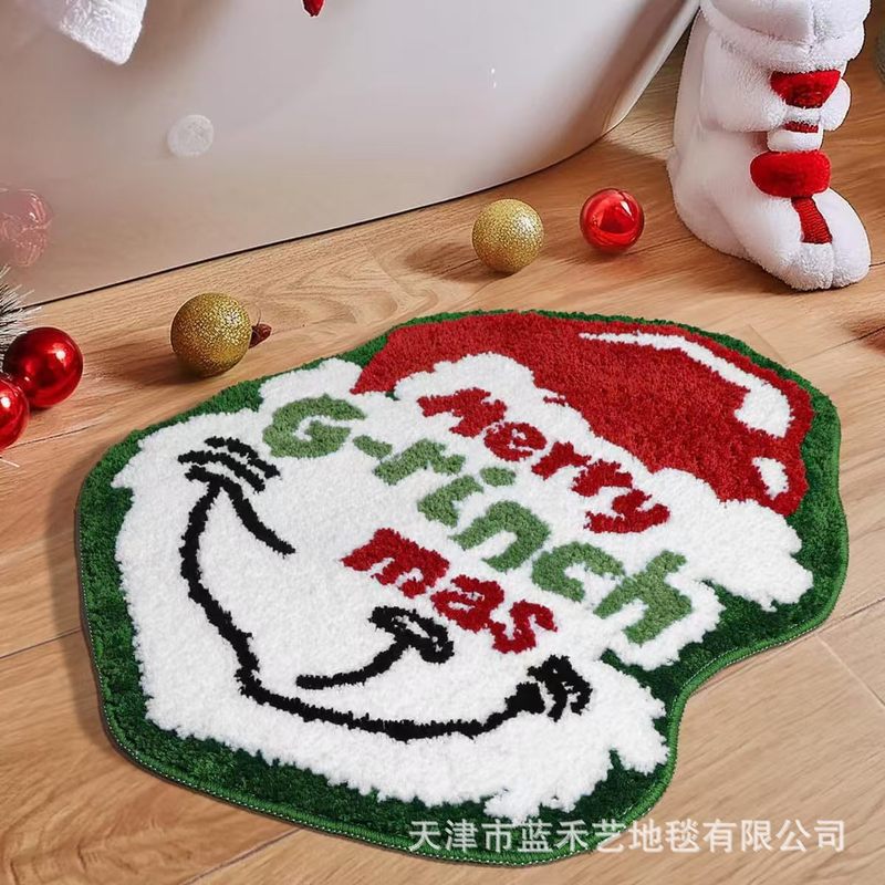 亚马逊圣诞节氛围仿羊绒脚垫跨境玄关易打理地垫客厅异形装饰地毯|undefined