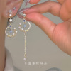 Asymmetrical earrings with tassels, diamond encrusted, simple and elegant design, light luxury style