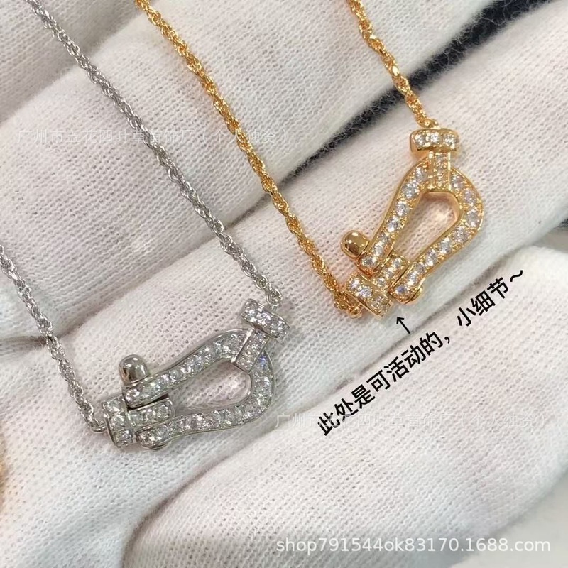 费家高版本925银CNC镶钻马蹄扣项链高端时尚横竖款迷你满天星项饰|undefined