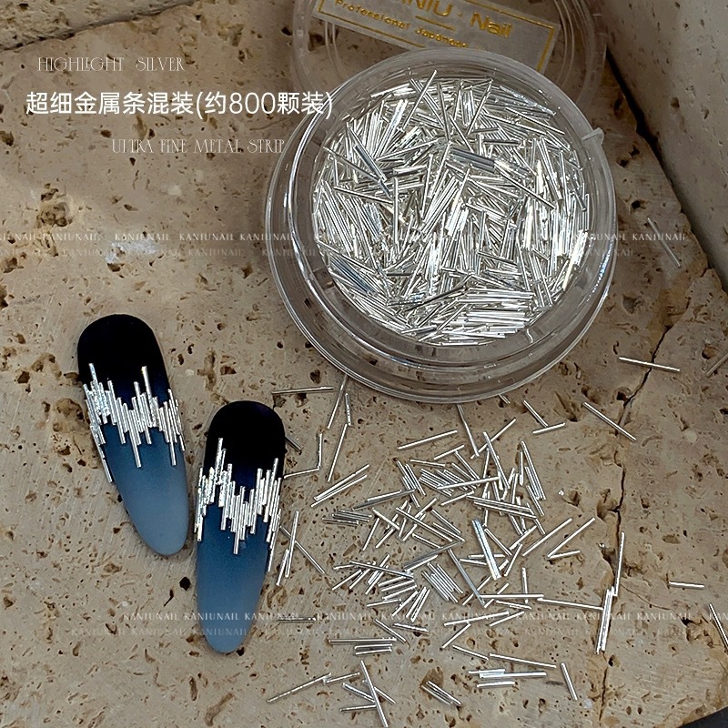 Barras metálicas de joyería de manicuría red club nocturno bungee flash flash reflector remaches brillantes plata nail ornamentos