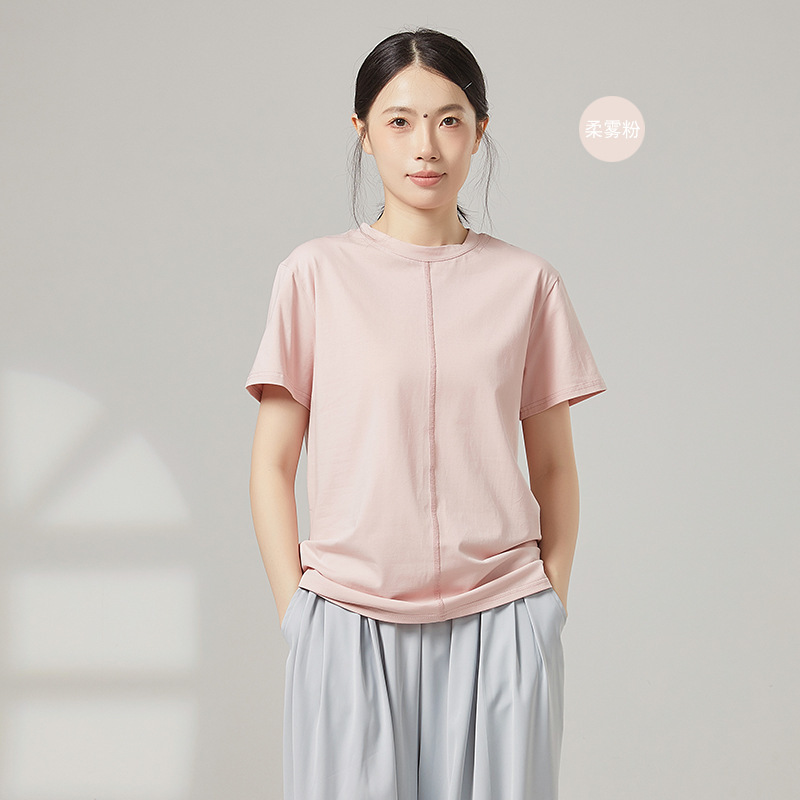 现代舞百搭简约圆领短袖上衣女款春夏季休闲健身修身纯色T恤|undefined