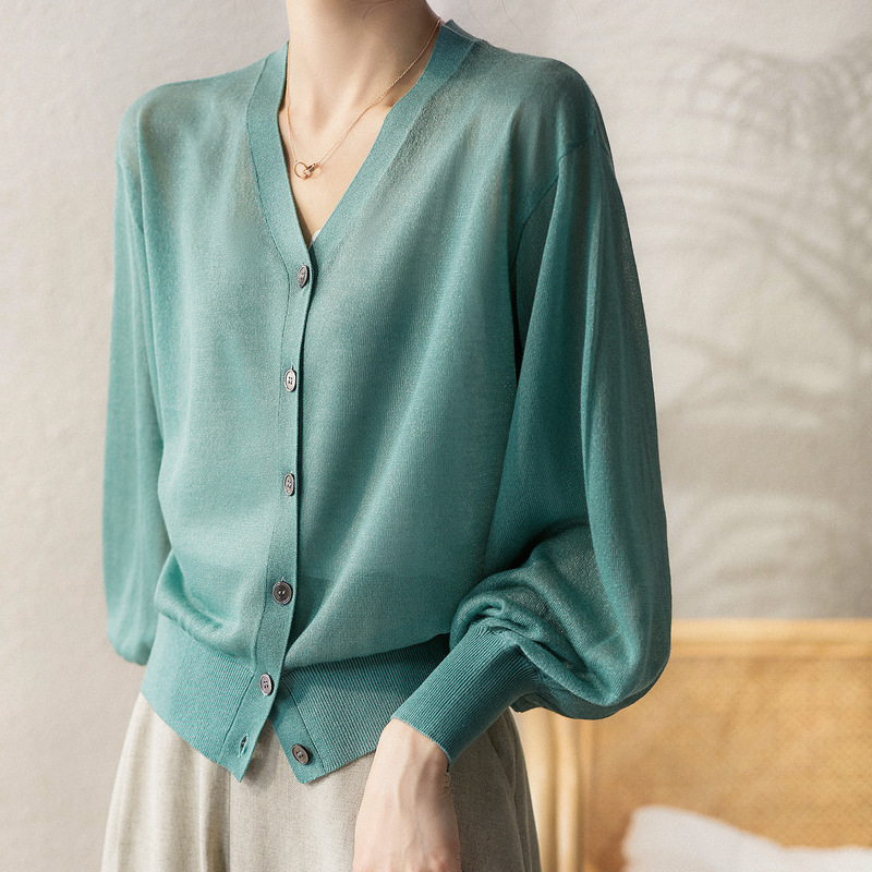 Summer Lightweight Breathable Knitted Cardigan Women's Sun Protection Shirt V Neck Long-Sleeved Pure Color Elegant Casual Jacket Women's Wholesale Trend Summer Lightweight Breathable Knitted Cardigan Women's Sun Protection Shirt V Neck Long-Sleeved Pure Color Elegant Casual Jacket Women's Wholesale Trend