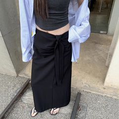 馨帮帮  自制修饰腿部线条扭结绑带高腰直筒半身裙2025鱼尾长裙