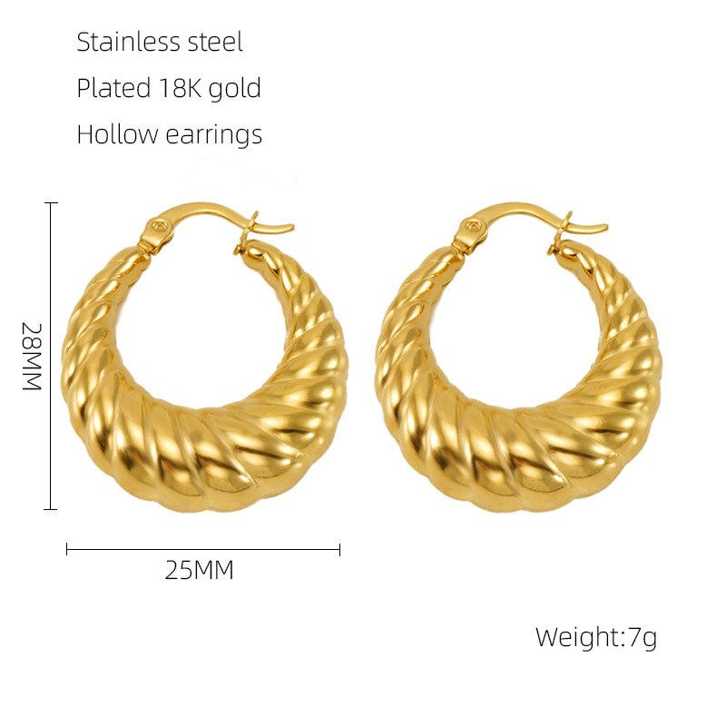 Pendientes de aro de acero inoxidable estilo INS europeo y americano para mujer, pendientes de acero de titanio dorado, pendientes de lujo ligero de alta gama.