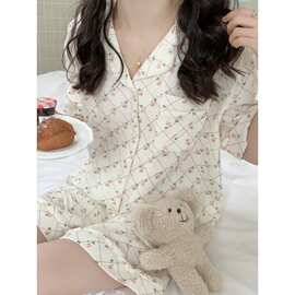 2024夏季奶呼呼软绵绵印花短袖睡衣舒适睡裤居家服套装女