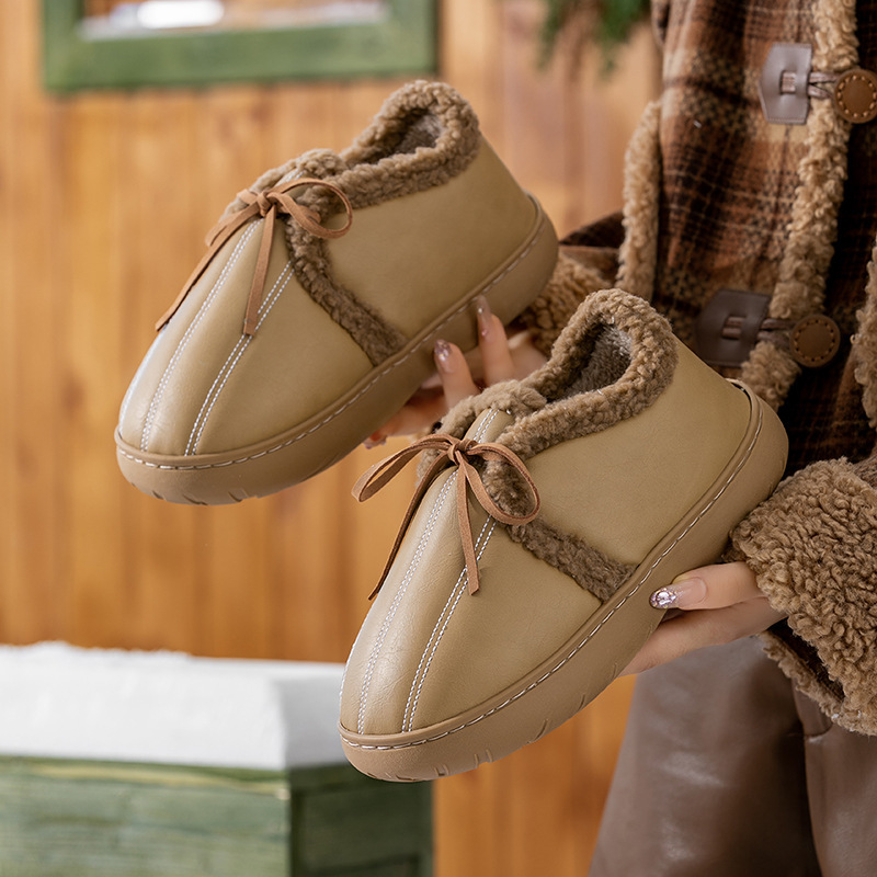 Lamb Velvet Waterproof Bag and Cotton Shoes for Women in Autumn and Winter Outdoor Non-Slip Warm Fleece-Lined Thickeneded Fashionable Leather Snow Boots Lamb Velvet Waterproof Bag and Cotton Shoes for Women in Autumn and Winter Outdoor Non-Slip Warm Fleece-Lined Thickeneded Fashionable Leather Snow Boots
