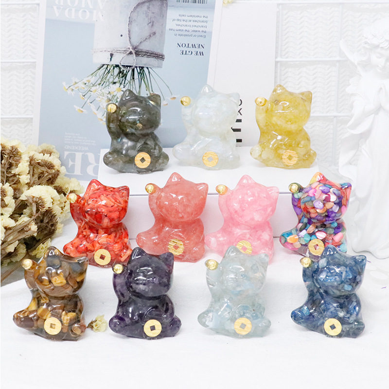 水晶の猫のデスクトップの置物の家の装飾のゴムの猫の工芸品の小さくて美しい猫の置物の卸売り
