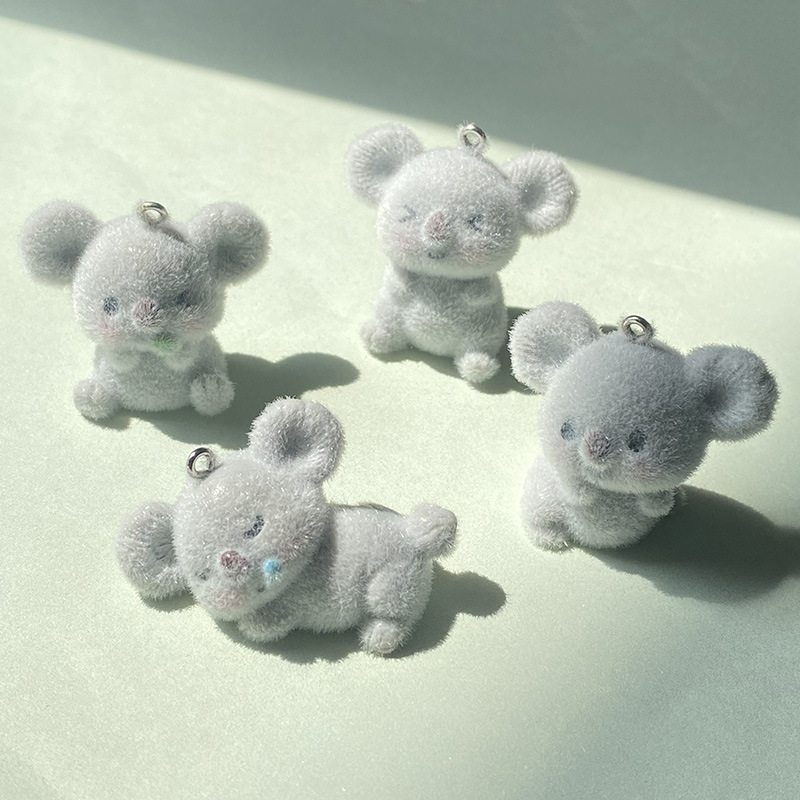 Resin, Flocking Material 10 PCS/Package 3.1*3.4cm 3.3*3.5cm Resin Flocking Koala Pendant