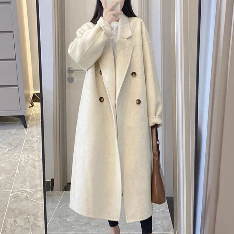 2025 New Autumn and Winter Hepburn Style Woolen Outwear for Women Long Korean Style Loose High-End Elegant Woolen Outwear for Women