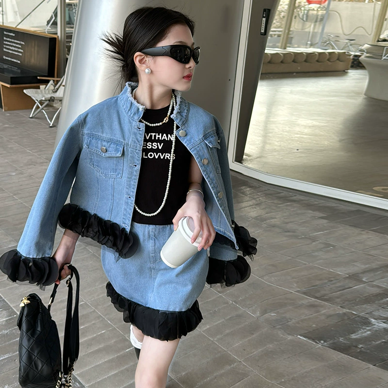 Fashionable set, denim skirt, autumn, city style, for teenagers, western style, (Cross-border trading)