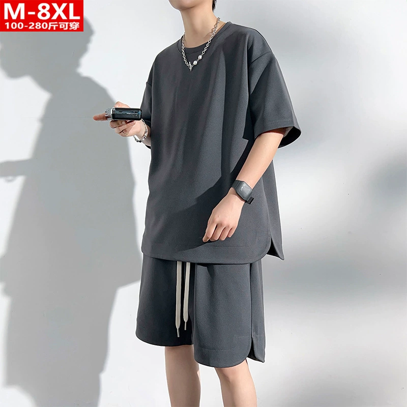 Summer short sleeve T-shirt with a round collar, trousers, sports suit, plus size