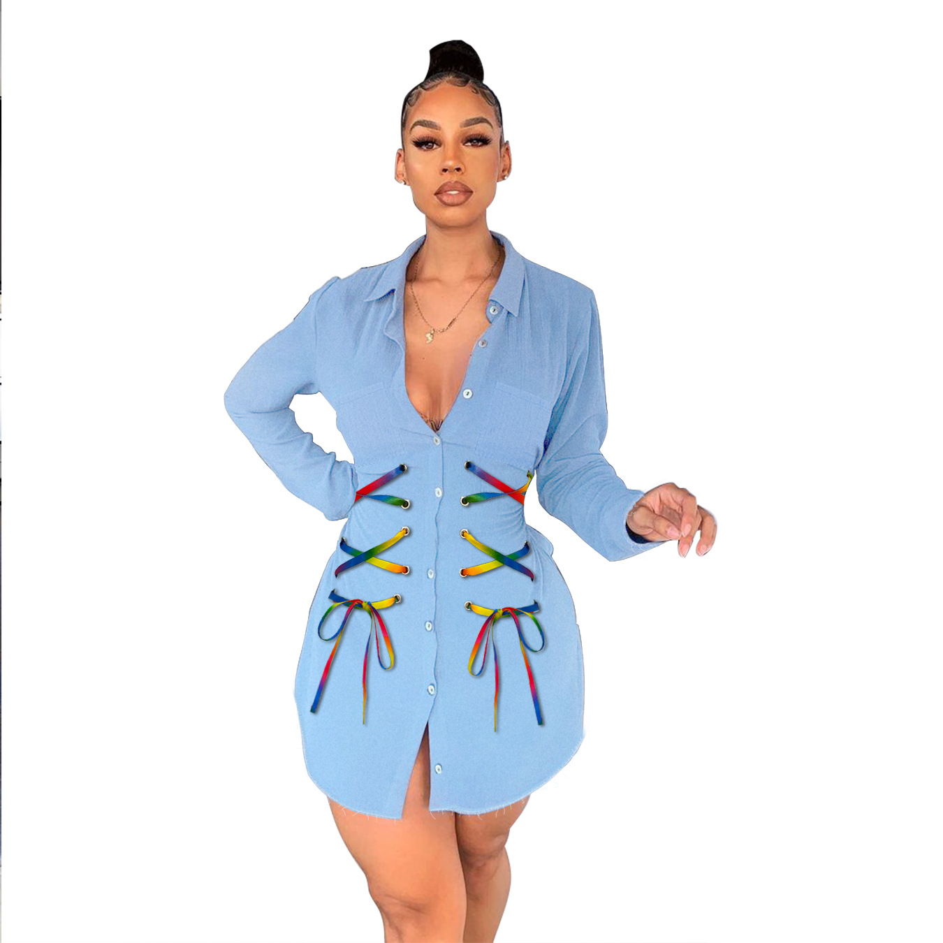 women s bandage denim long jacket nihaostyles clothing wholesale NSWL78891