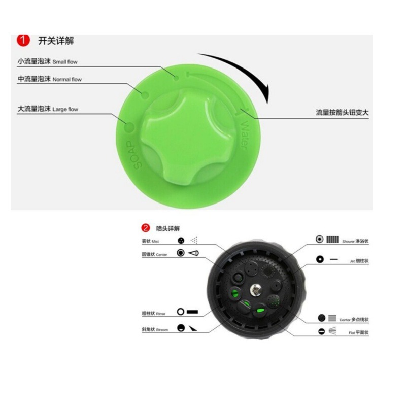 High-Pressure Car Wash Foam Garden Water Gun Garden Gardening Flower Watering Tool 9 Functions Abs Plastic Garden Water Gun Green