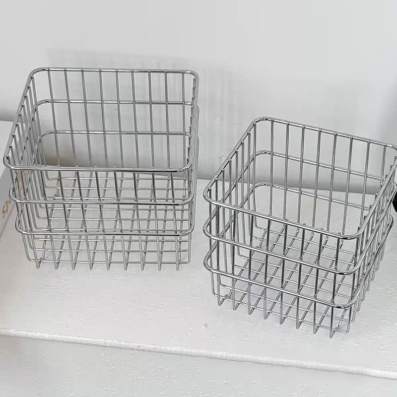 铁艺电镀收纳篮化妆品收纳蓝家用网红ins风格化妆品杂物篮零食筐|undefined