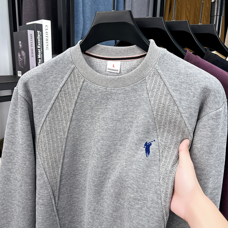 Autumn Heavy Cotton Paul Men's Sweatshirt Splicing Design Trendy Brand Loose Round Neck Long-Sleeved T-Shirt Men's Bottoming Shirt