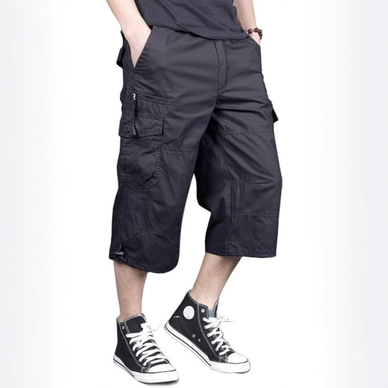Wholesale Foreign Trade Men's Cropped Pants, Long Elastic Work Shorts, Below-The-Knee Shorts, 3/4 Cotton Workwear
