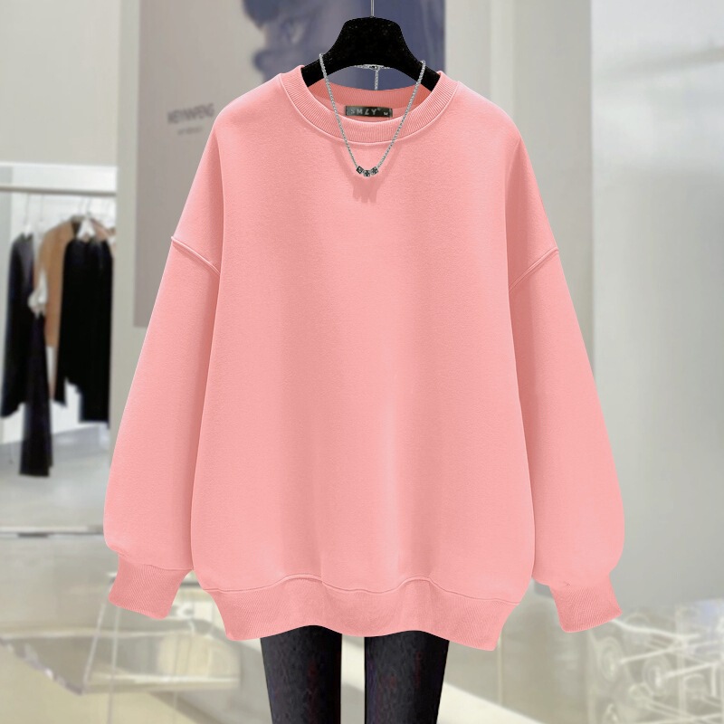 Pink Crewneck Sweat Women's fleece-lined Thickened 2024 Autumn and Winter New Solid Color Lazy European Loose Pullover Top Pink Crewneck Sweat Women's fleece-lined Thickened 2024 Autumn and Winter New Solid Color Lazy European Loose Pullover Top