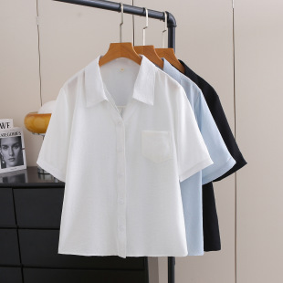 2025 Summer Shirt Short-Sleeved Plus Size Women's Lace V Neck Cardigan Elegant Simple Fat mm Lapel Shirt 1048