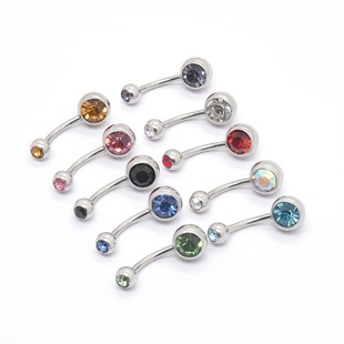 Factory Direct Sales European and American Popular Double Diamond Round Stainless Steel Navel Ring Body Piercing Navel Nail Jewelry Accessories