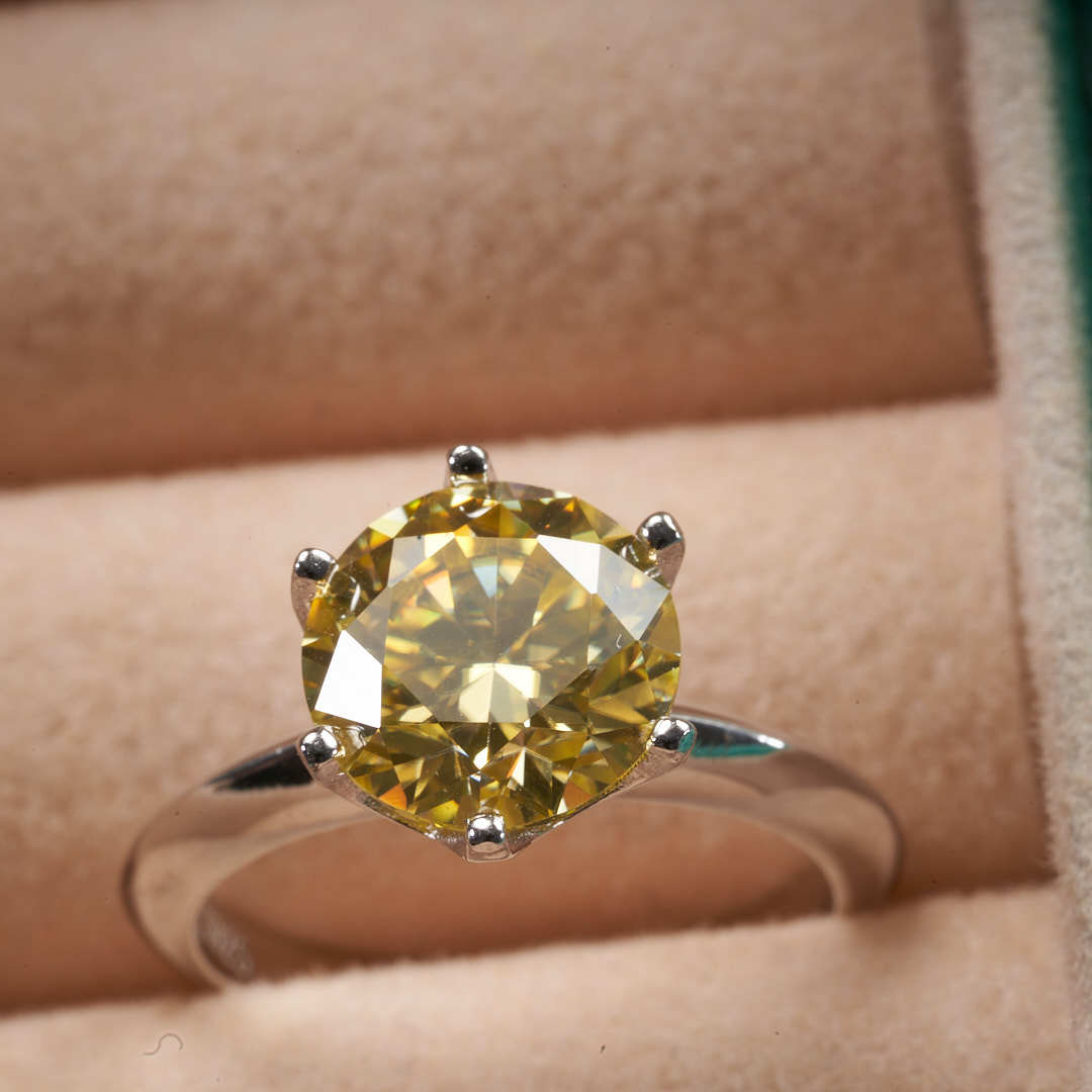 Anillo de diamante gris limón amarillo de color moissanita americana soporte al por mayor de un cabello