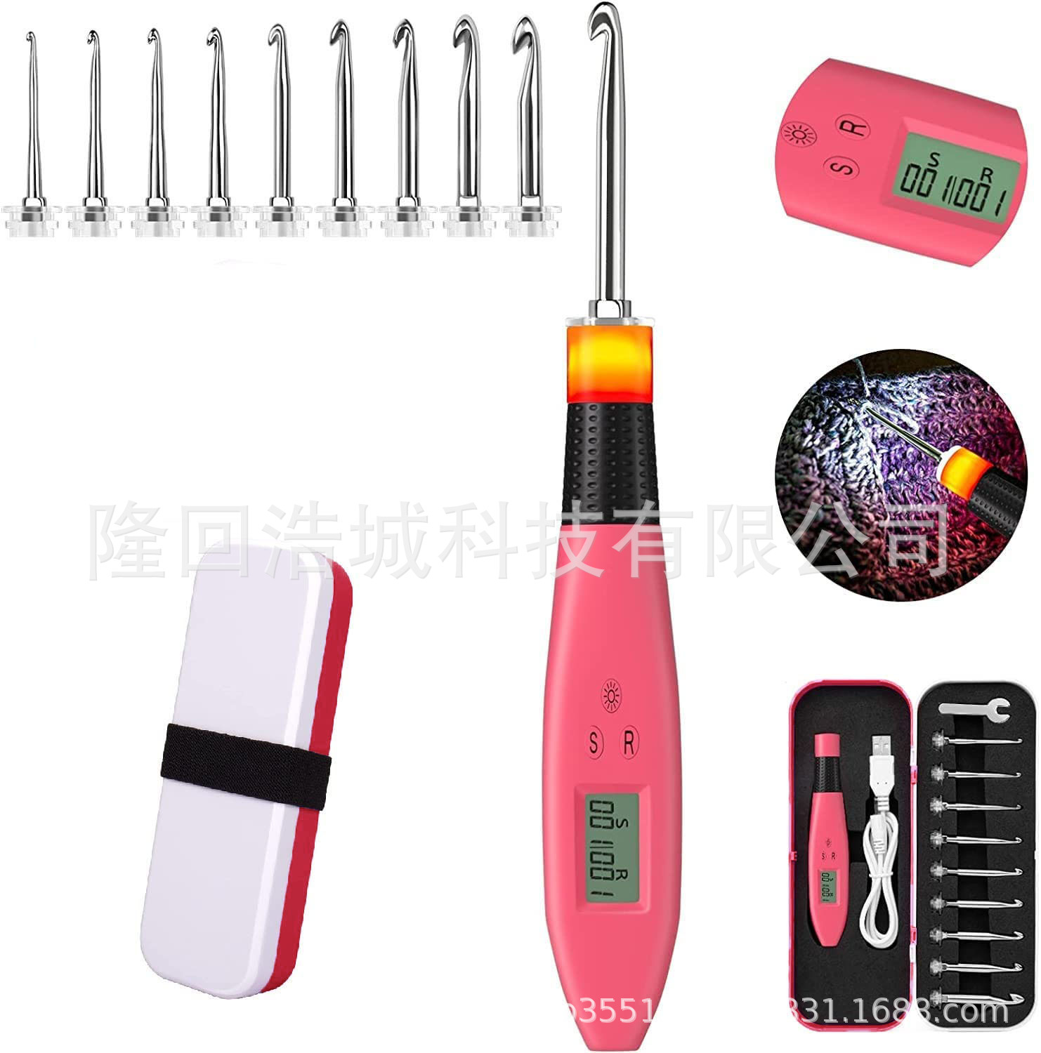 Herramientas de Ganchillo DIY, Aguja y Hilo con Luz LED, Herramientas de Tejer 9 en 1, Carga USB, Brillo Ajustable, Contador