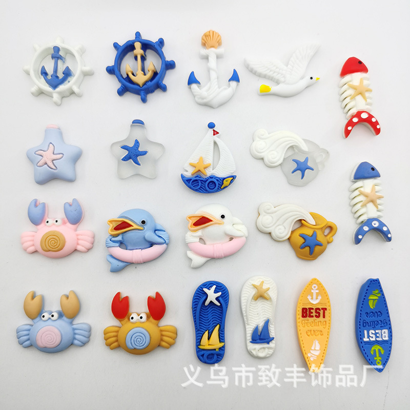 Ocean style cartoon crab slippers resin accessories diy phone case patch shoe buckle slime filling material