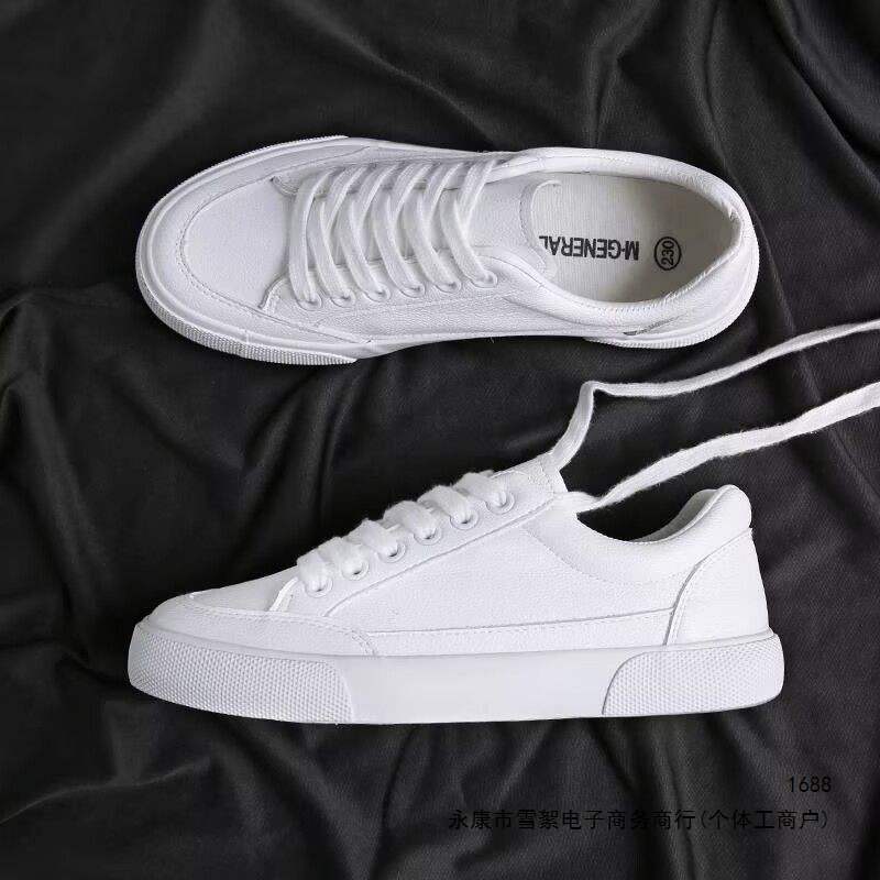 Men's Shoes 2026 Summer New Korean Version Versatile Canvas Leather Panel Shoes for Teenagers Thick-Soled Casual Trendy White Sneakers